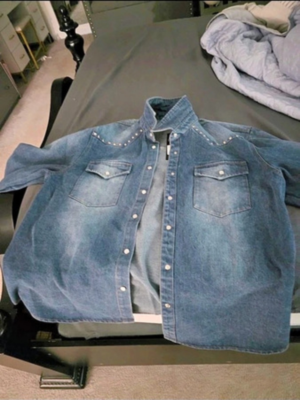 Fashion Nova Denim Snap-Front Shirt NWT